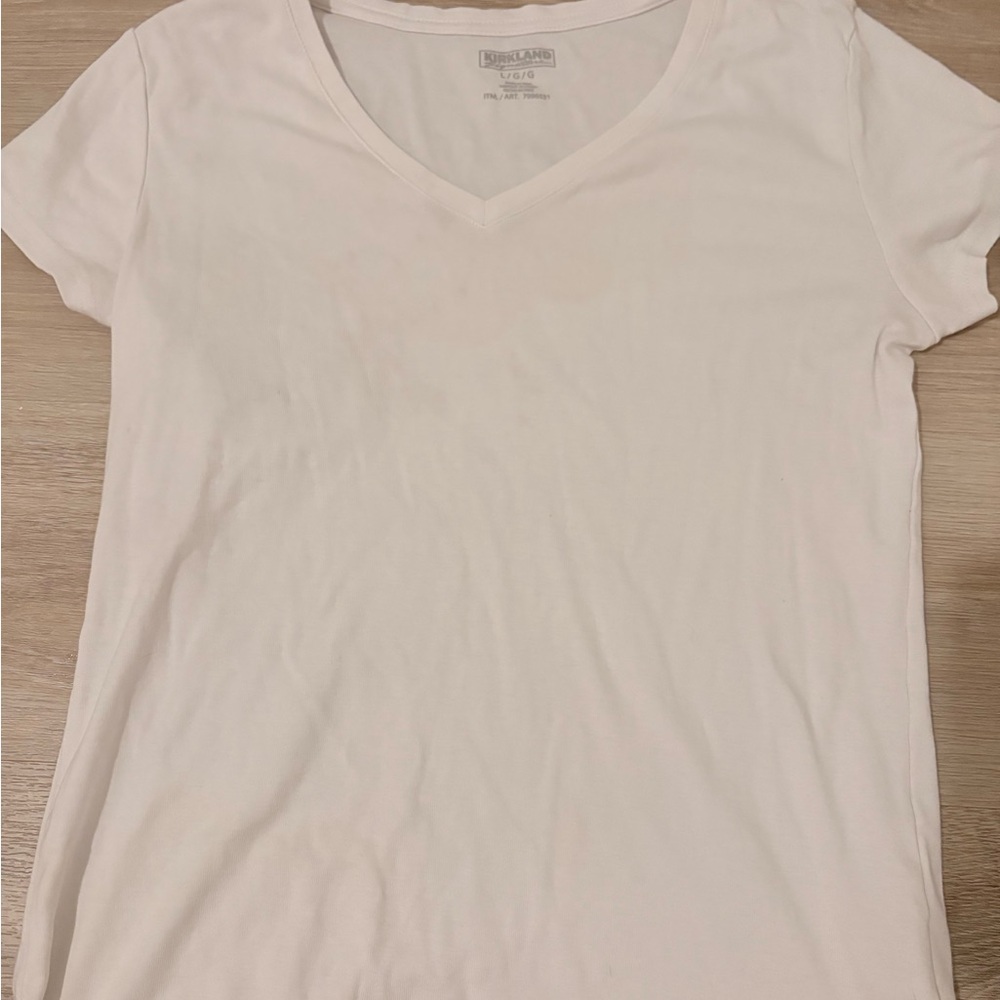 Kirkland Signature White Fitted V-Neck T-Shirt